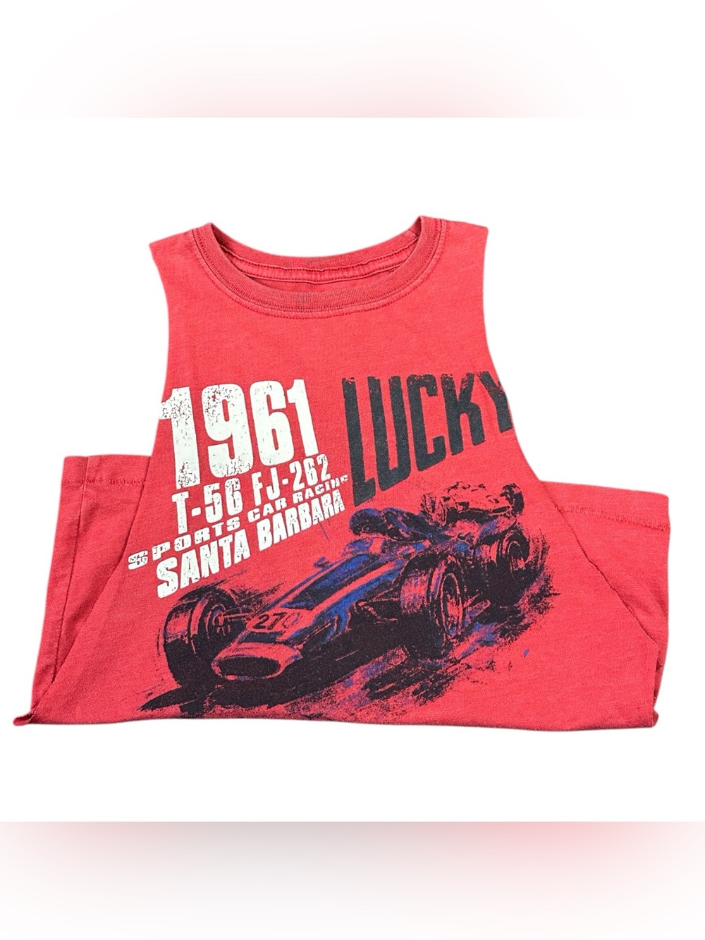 Lucky Brand Boys Race Car Graphic Tank Top Red Sleeveless Shirt Size 7
